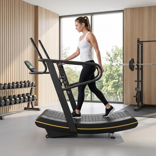 Image of Novastra 8-Level Resistance Curved Manual Treadmill, LCD Display Non-Electric Cardio Fitness Equipment, Anaerobic Running Machine for Home Gym Indoor Training and Workout