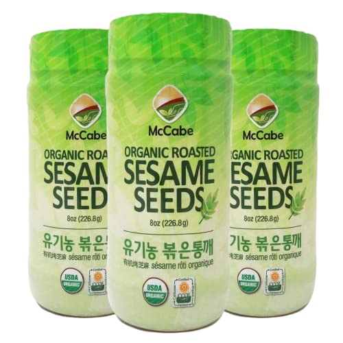 McCabe Organic Roasted Sesame, 8oz (3 Packs), USDA Organic Certified, CCOF Certified Organic, Roasted & Packed in USA