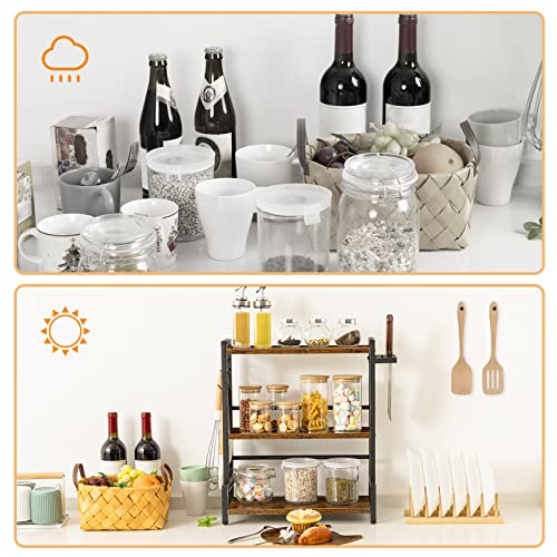 Foto von HOOBRO Gewürzregal, Küchenregal mit 3 Haken, Gewürzständer mit Messerhalter, Schreibtisch Organizer, Verstellbare Füße, für Esszimmer, Küchen, Badezimmer, Dunkelbraun-Schwarz, EBF01TL01