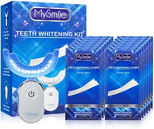 MySmile Teeth Whitening Kit with led Light, 28X Teeth Whitening Strips for Teeth Sensitive, 10 Min Fast Whitening , Helps to Remove Stains from Coffee, Smoking, Wines(1Pcs Light + 14Sets Strips)