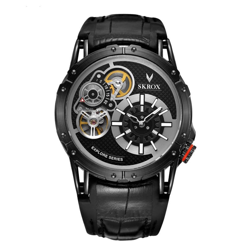 SKROX Automatic Mechanical Tourbilion Dual Movement Leather Band Mens Watch - SKX7031 (B0D33R8D65) Amazon Price History, Amazon Price Tracker