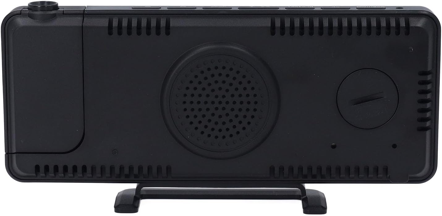 Back view of the alarm clock with battery compartment visible