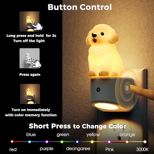 Image of L LOHAS LED Night Light for Kids,3D Cute Puppy Night Lights,Golden Retriever with Dusk to Dawn Sensor, RGB+Soft White 3000K,Dog Night Light,Birthday Gift Nightlight for Kids, Room Decor,2Pack
