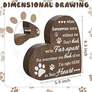 Maitys Pet Memorial Gifts Bereavement Remembrance Gifts for Loss of Dog Cat Sympathy Condolence Gifts Heart Shaped Wood Sign When Tomorrow Starts Without Me Wooden Plaque for Table Desk Decor (Brown)