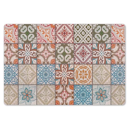 KitchenYeah© Set de 6 Manteles Individuales PVC 45x30 cm Salvamanteles Plástico Tapete para Mesa Comedor Moderno y Lavable Placemat Retro - Azulejos - Flores - Patchwork