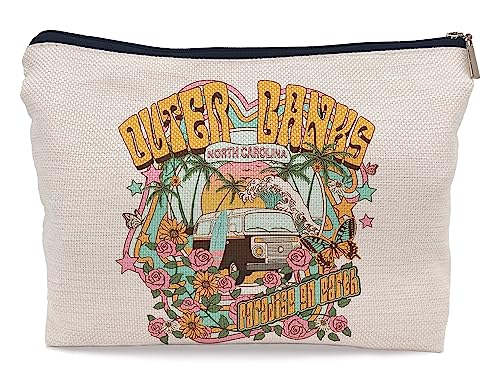 Ayxvt Outer Banks Paradise On Earth Decor Cosmetic Bag,Retro Summer Bus Sand beach Clipart Decorative Women's Makeup Bag Zipper Pouch Travel Toiletry,Gifts For Summer Lovers Women Girls