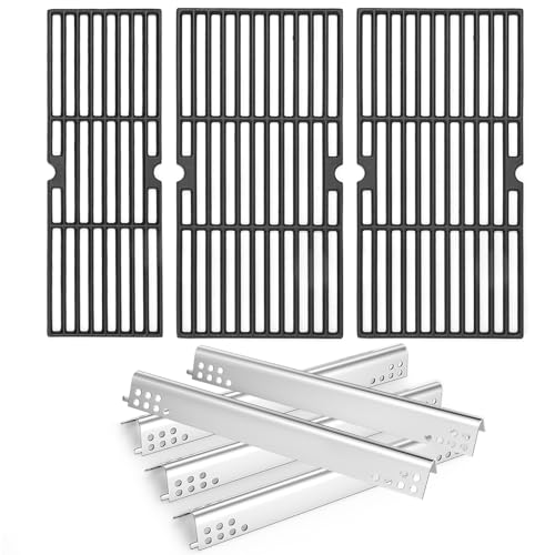 Image of Hisencn Grill Parts for Char-Broil 463347519, 463347518, 463342119, 463347418, 463347017, Cast Iron Cooking Grates 18 inch x 25 inch & Heat Plates G470-0004-W1A, Performance Grill Replacement Parts