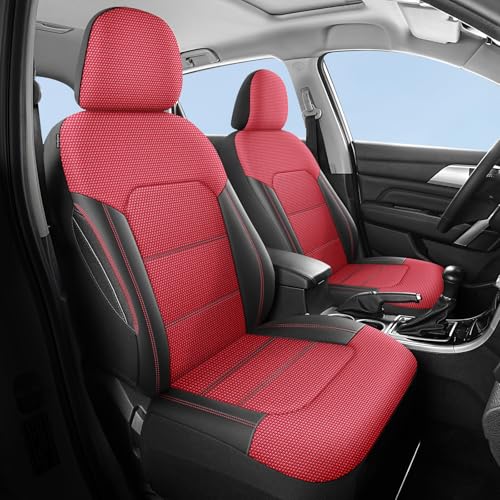 Image of HChengkikz Front Car Seat Covers, Air Mesh, Breathable (Black + Red)