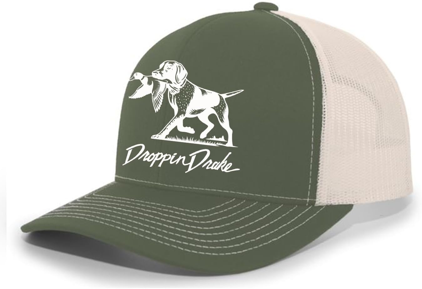 Mens Droppin Drake Dog Carrying Duck Hunting Southern Duck Call Mens Embroidered Mesh Back Trucker Hat