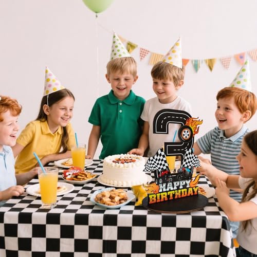 Image of Truck Birthday Number Sign Centerpiece, Truck Wooden Decoration Photo Props for Truck Birthday Decorations (3rd)