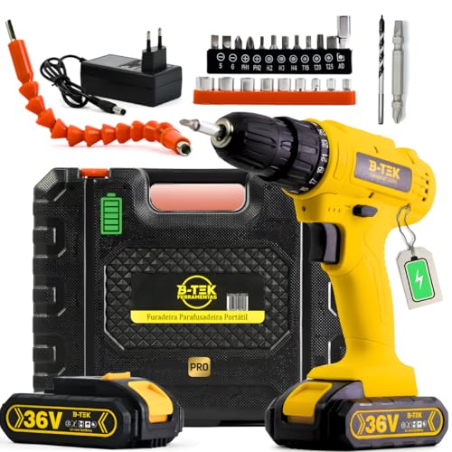 Furadeira e Parafusadeira Portátil Sem Fio a Bateria 36V + Kit Maleta com acessórios 24 peças - 110/220V