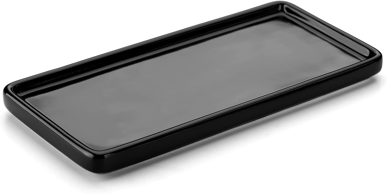 Nucookery 6" Small Rectangle Bathroom Vanity Tray for Bathroom, Ceramic Soap Tray for Kitchen Decorative, Black (6", Set/1)