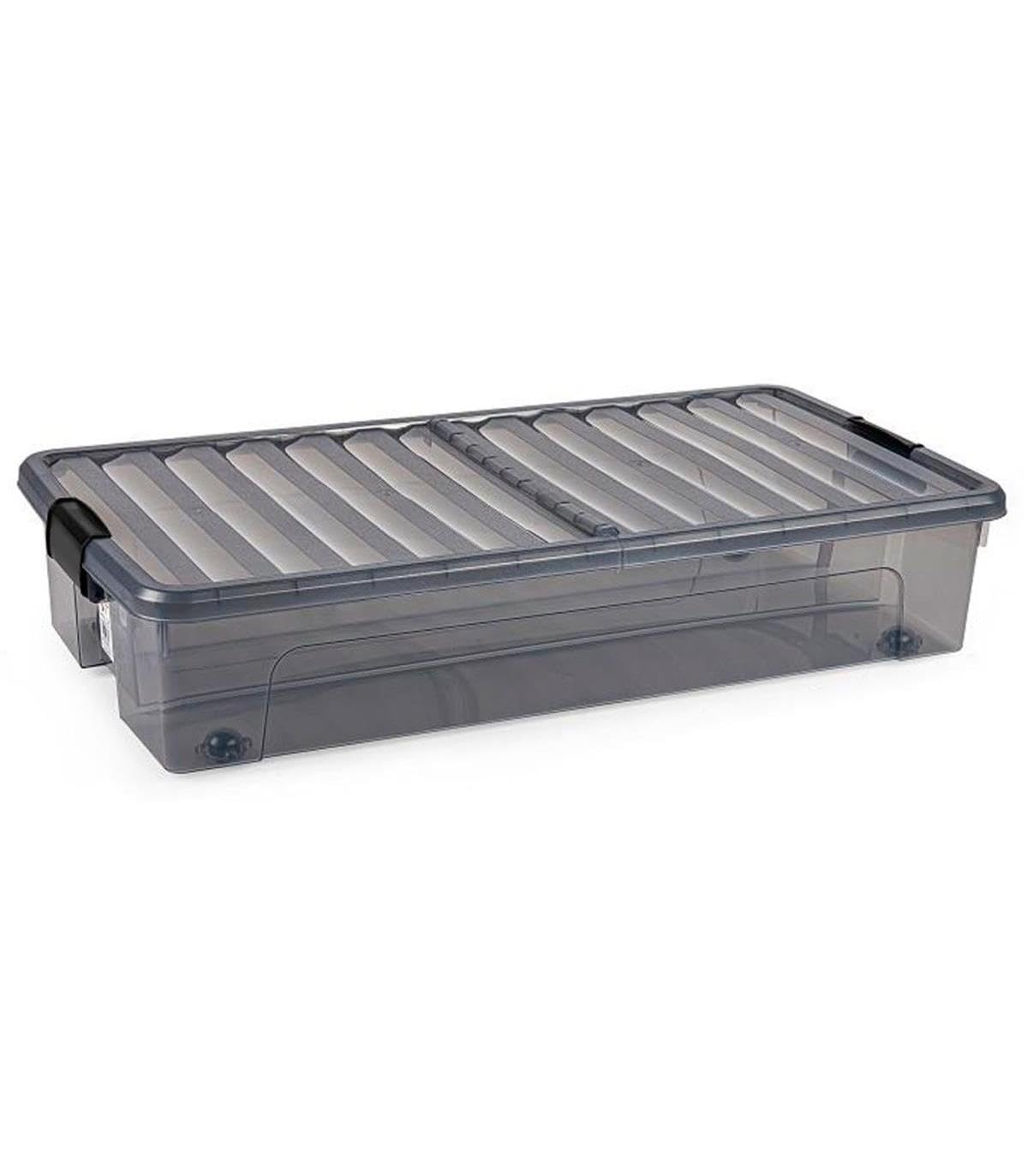 Acan Tradineur - Confezione da 6 scatole portaoggetti modello KLIP Bassocama in plastica, capacità 35 litri, chiusura ermetica e coperchio apribile, 16 x 39,5 x 78 cm, colore: antracite