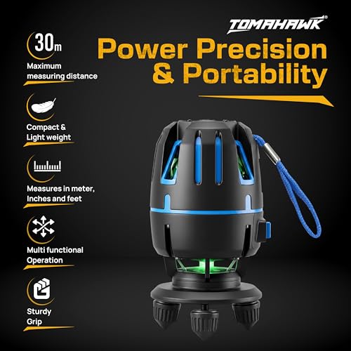 Image of TOMAHAWK TLL-8-8 Line laser cross line leveller, Self-Levelling, IP54 Dustproof, 卤1 mm Accuracy With Rechargeable Batteries, Ideal for Construction and Indoor Use