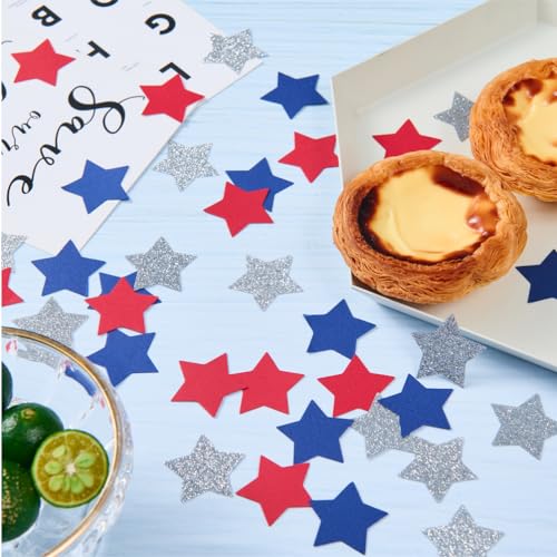 Image of Silver Blue and Red Star Confetti Table Decoration for 4th July Independence Day Graduation Retirement Patriotic Theme Party,1.2 inch in Diameter,200 Counts
