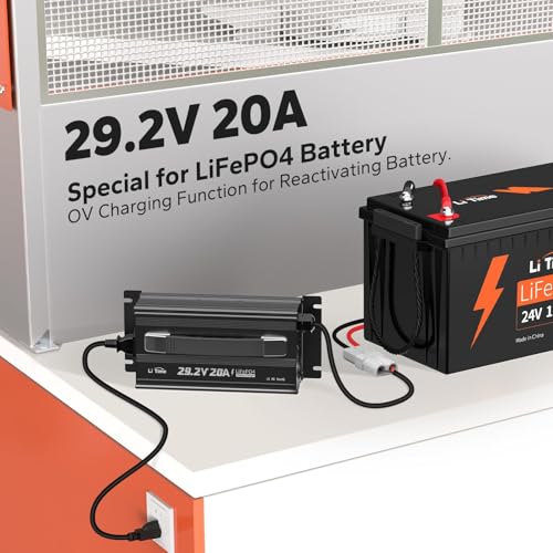 Image of LiTime 24V 100Ah Bluetooth LiFePO4 Lithium Battery with 29.2V 20A Charger, Built-in 100A BMS, Low-Temp Protection, 4000+ Cycles, Max. 2560Wh Energy for RV, Trolling Motor, Marine, Off-Grid
