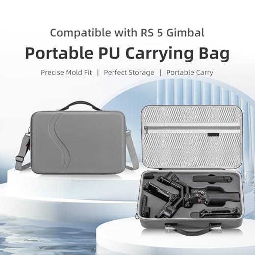 Image of RS 5 Carrying Case for DJI Ronin RS 5 Accessories, Portable PU Leather Protective Hard Shell Storage Case Travel Shoulder Bag for DJI Ronin RS 5 Combo Gimbal Stabilizer, Waterproof and Shockproof