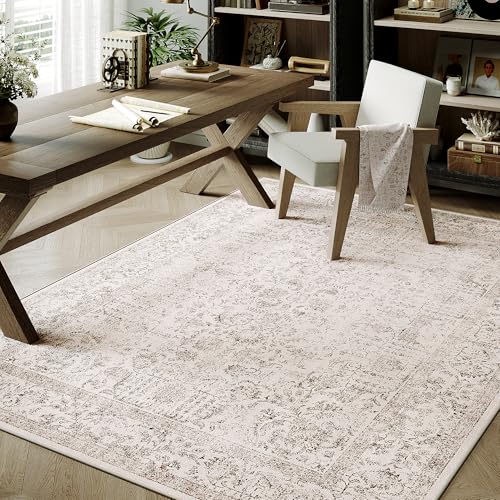 Light Brown Area Rug 3x4 Office Entryway Rug Machine Washable Kitchen Vintage Distressed Non Slip Carpet Indoor Retro Floral Accent Throw Door Mat for Bathroom Bedroom Dining Living Room