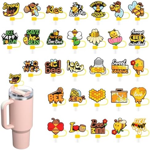 30 Pack Bee Straw Covers Cap for Tumblers, 10mm Cute Bunny Easter Egg Dust-Proof Straw Topper for Water Bottles Stanley Cups Accessories Gifts For Women Party Favors