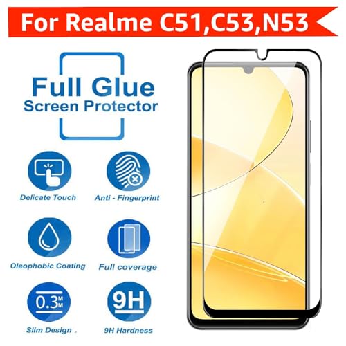 Image of DD SON Premium HD+ Tempered Glass Screen Protector Guard Compatible For Realme Narzo N63, Narzo N61, Narzo N53, C71, C63, C61, C53, C51, P4 Lite and Realme Note 50 (6.74 Inch) Edge to Edge Coverage With Easy installation kit for Smartphone
