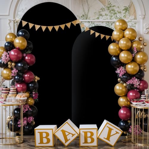 Image of Black Arch Cover 7.2 and 6ft Black Arch Backdrop Cover Set of 2 Spandex Wedding Arch Stand Covers for Birthday Party Baby Shower Bridal Shower Wedding Ceremony Banquet Photo Background Decorations