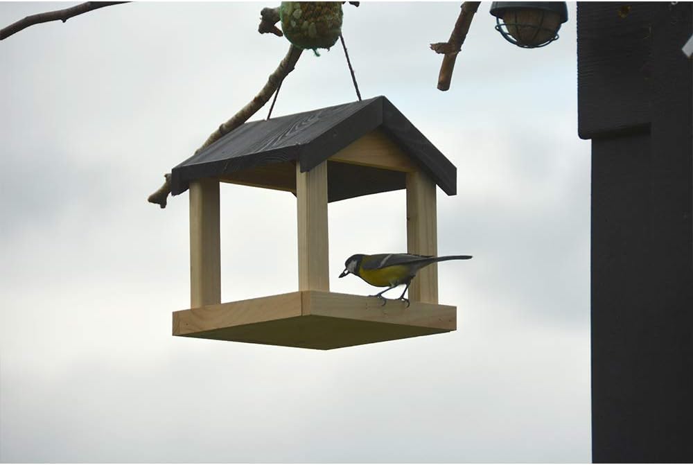 Esschert Design FB463 Hanging House-Shaped Wood Bird Feeder with Rope