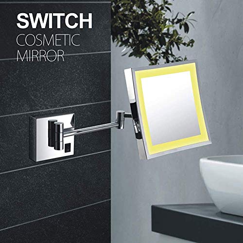 Miroir maquillage LED carré extensible 3X chrome pour mur FIDEMM
