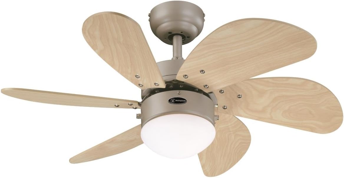 Ceiling Fans 78158 Turbo Swirl One 76 cm Six Indoor Ceiling Fan, Opal Frosted Glass, wood, Titanium Finish with Light Maple Blades