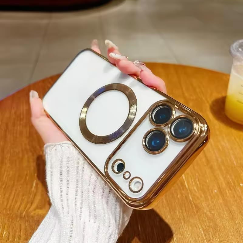 Image of Back Cover Compatible with iPhone 17 Pro Max Ring Logo Cut with Lens Protection Chrome Back Case Cover for - iPhone 17 Pro Max (Gold)