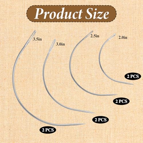 8 Pcs Curved Sewing Needles, Leather Hand Sewing Needles Upholstery Weaving Needle C Type Needles for Carpet Leather Canvas Repairing, Blocking Knitting, Modelling and Crafts (2\'\'/2.5\'\'/3\'\'/3.5\'\')