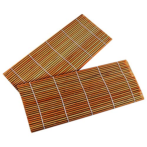 Bamboo Sushi Rolling Mat with 2 Pairs of Chopsticks Natural Bamboo 9.5\"x9.5\" 2 PCS Sushi Making Set Brown…