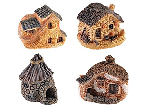 ULOOIE 4pcs Creative Miniature Resin Villa Grass
