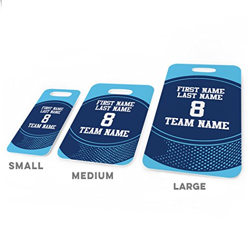 ChalkTalkSPORTS Hockey Luggage & Bag Tag | Personalized Hockey Team Puck | Standard Lines on Back | Large, Carolina/Navy3