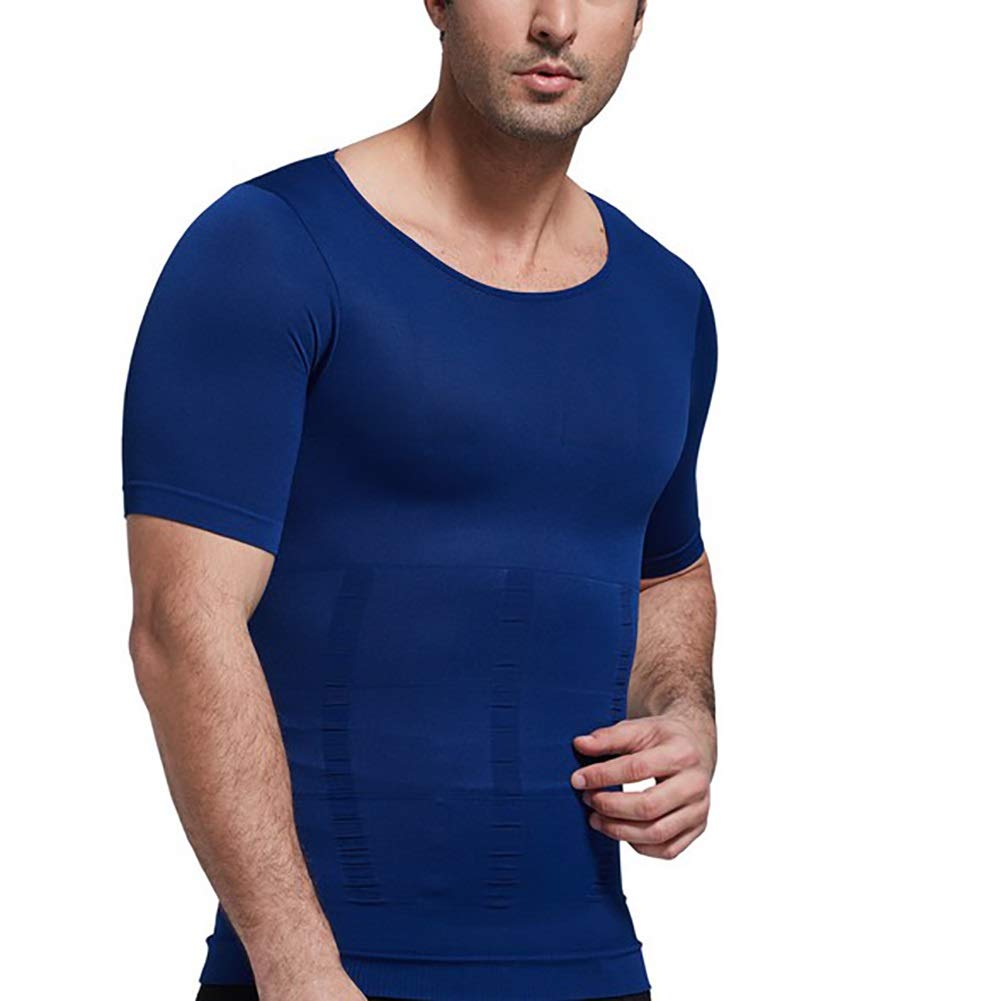 G&F Męska modelująca sylwetkę kompresyjna ukrywa brzuch piwo z krótkim rękawem bielizna modelująca brzuch kontrola elastyczna (kolor: ciemnoniebieski, rozmiar: XXL)
