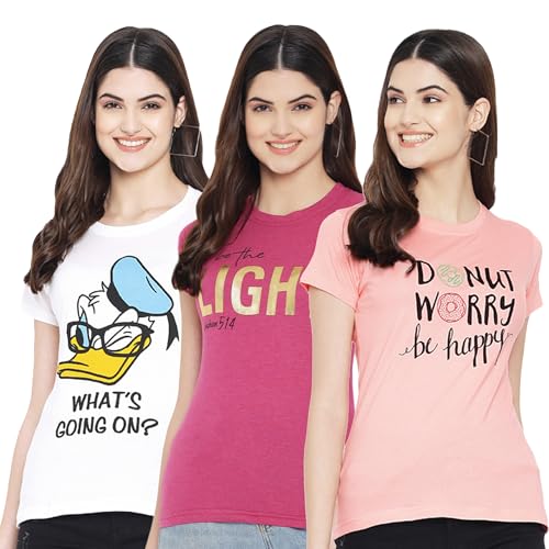 Image of Preneum Women's Cotton Regular Fit Graphic Stylish Printed Short Sleeves Casual T-Shirt || Trend & Style (Pack 3)