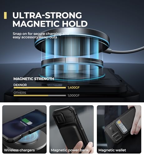 Image of Dexnor for iPhone 16 Case with Slide Camera Cover & Adjustable Kickstand & Built-in Screen Protector,Compatible Wireless Charging Shockproof Bumper Cases Heavy-Duty Magnetic Protective Cover,Black