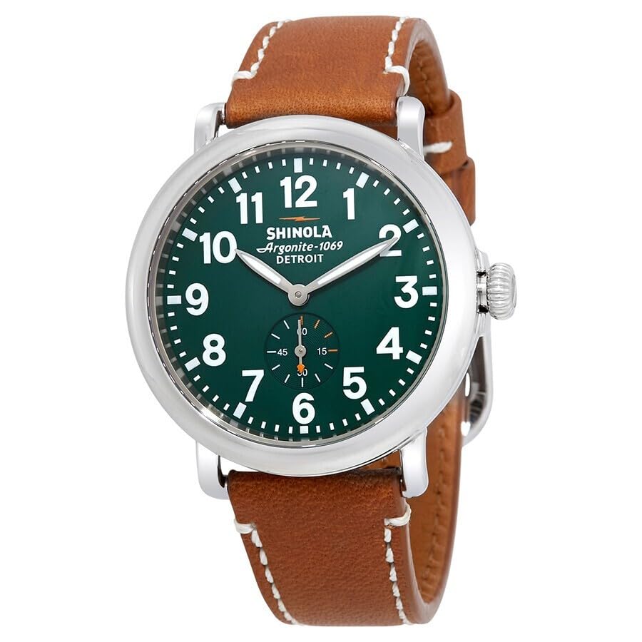 Shinola The Runwell 41MM Mens Green Watch - Maple Leather Strap
