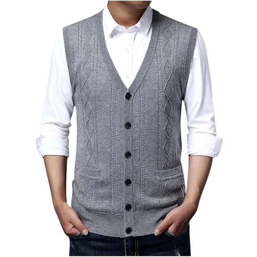 Muscularfit Oversized Sweater Vest Button Up Plain Cable Knit Sweater Vest V Neck Causal Relaxed Fit Sleeveless Pullovers Top2