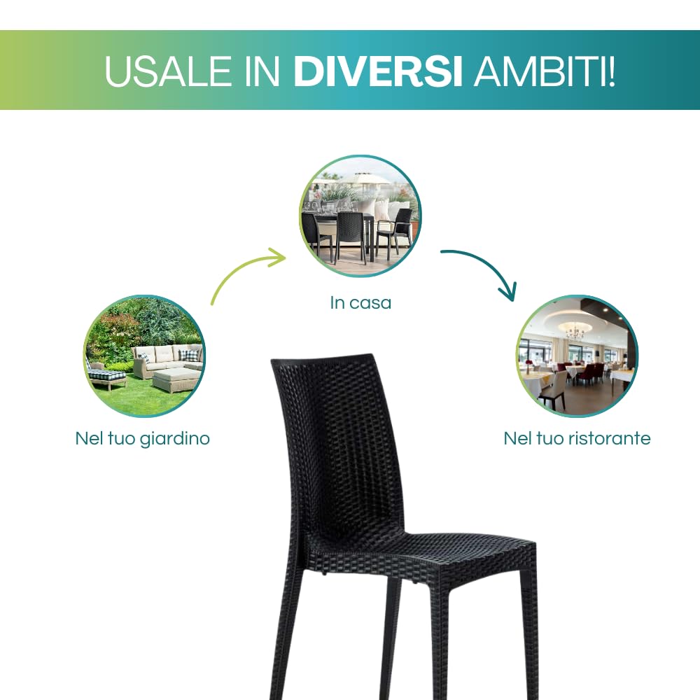 PALUPLUS Set 2 Sedie da Giardino effetto Rattan in Polipropilene colore ANTRACITE, misura 39x46x81 cm, Sedia Impilabile Senza Braccioli per Esterno ed Interno, Made in Italy -MAD603F-9