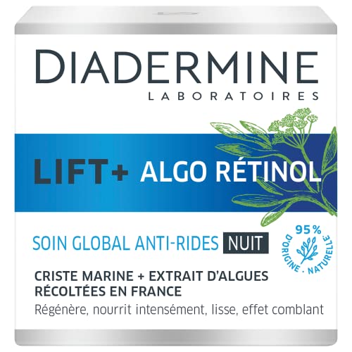 Diadermine Lift+ Algo Retinol – Nachtcreme gegen Falten – Meereskristen und Algenextrakt – regeneriert und nährt intensiv – Gesichtspflege – Anti-Aging-Pflege – 50 ml