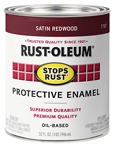 Image of Rust-Oleum Stops Rust Brush On Protective Enamel Paint, Satin Redwood | Rust and Corrosion Resistant, Indoor and Outdoor Durability, Beautiful Finish on Metal, Wood and More, Quart