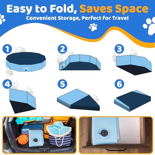 CACSPS 63" x 12" Foldable Dog Pool - Collapsible Hard Plastic Kiddie Pool for Dogs & Kids, Non-Slip Pet Bath Tub for Outdoor Backyard Use, Lightweight & Portable (Blue) - 5