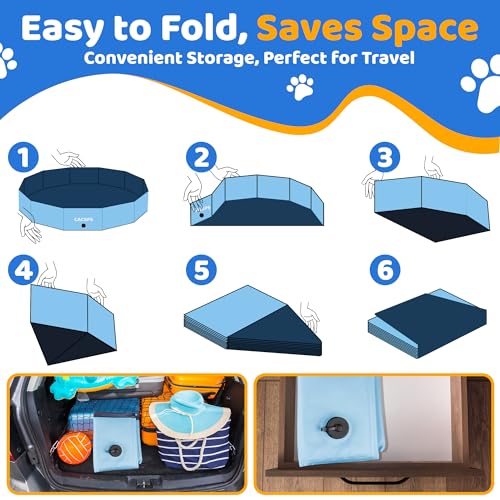 Image of CACSPS 79 inch x 12 inch Foldable Dog Pool - Collapsible Hard Plastic Kiddie Pool for Dogs & Kids, Non-Slip Pet Bath Tub for Outdoor Backyard Use, Lightweight & Portable (Blue)