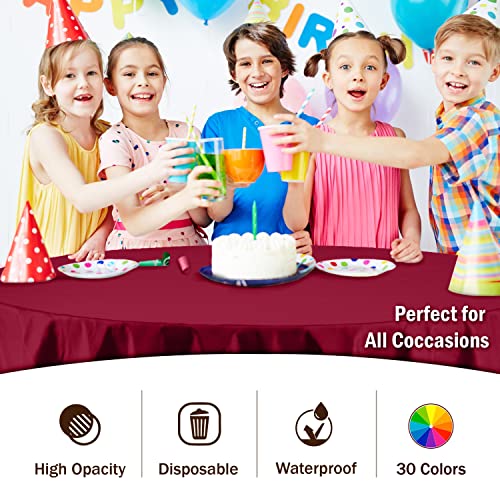 Image of Party Solids Burgundy Round Plastic Tablecloth - 84 Inch, Pack of 24