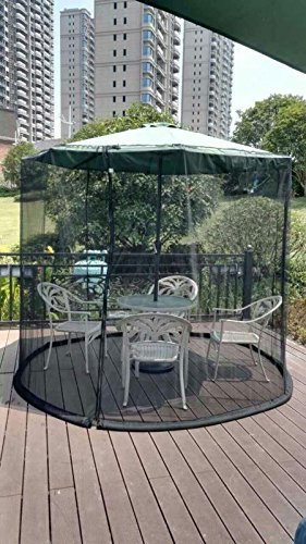 Homeroots 9' Patio Umbrella Outdoor Table Bug Screen Mesh Black Mosquito Net Canopy Curtains Adjustable Enclosure Large Umbrella Hanging Tent 100% Polyester Light Weight Mosquito Netting #TOP2