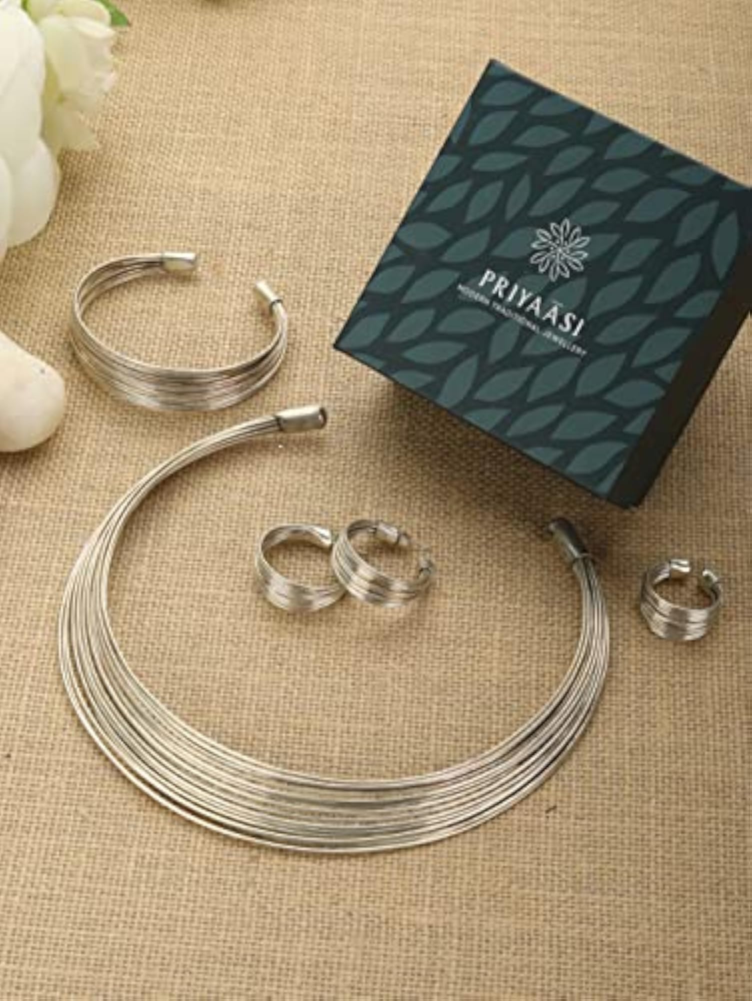 Silver Plated Necklace with Earring, Ring & Bracelet for Women