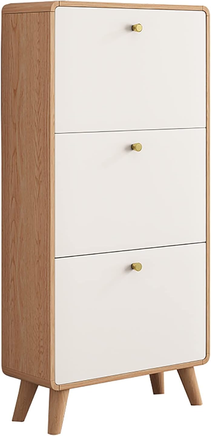 Shoe Storage Cabinet Cabinets Hallway Slim Cupboard Cupboards Hallways Slimline，Slim White Shoe Cabinet for Entryway - Modern Freestanding Shoe Rack Organizer with 3 Flip Drawers, Space-Savi