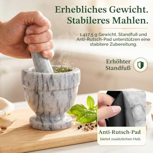 Flexzion Mörser mit Stößel aus Marmor weiß - 10cm Durchmesser, Mörser und Stößel Sets… – Ansicht 5