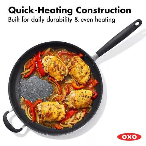 Image of OXO 14 inch Non-Stick Every Day Frying Pan with Helper Handle, PFAS-Free Ceramic Nonstick, BPA-Free Silicone Handle, Dishwasher & Oven Safe, Black