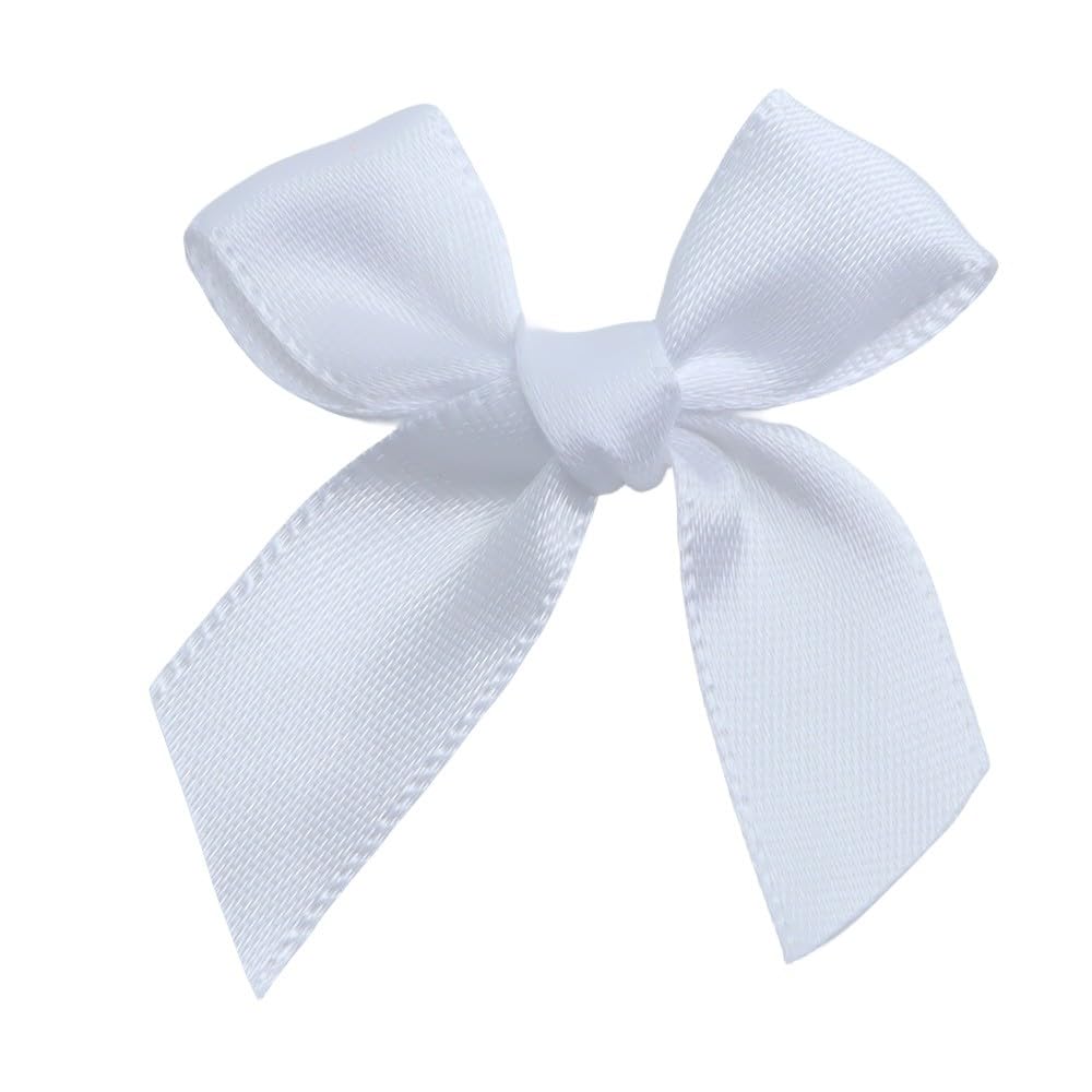 SYSUII Pack of 100 Small Satin Ribbon Bows for Crafts 5 x 5 cm Small Decorative Bow for DIY Crafts Wedding Christmas Valentine's Day Decoration Card Making - White
